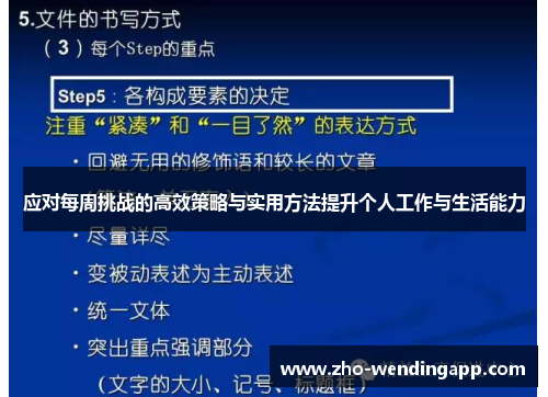 应对每周挑战的高效策略与实用方法提升个人工作与生活能力 应对每周挑战的高效策略与实用方法提升个人工作与生活能力