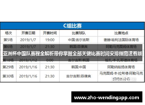 亚洲杯中国队赛程全解析带你掌握全部关键比赛时间安排指南速看版 亚洲杯中国队赛程全解析带你掌握全部关键比赛时间安排指南速看版