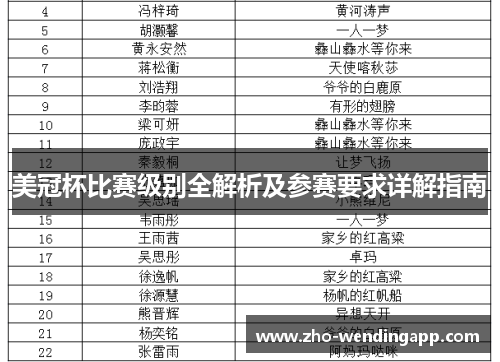 美冠杯比赛级别全解析及参赛要求详解指南 美冠杯比赛级别全解析及参赛要求详解指南